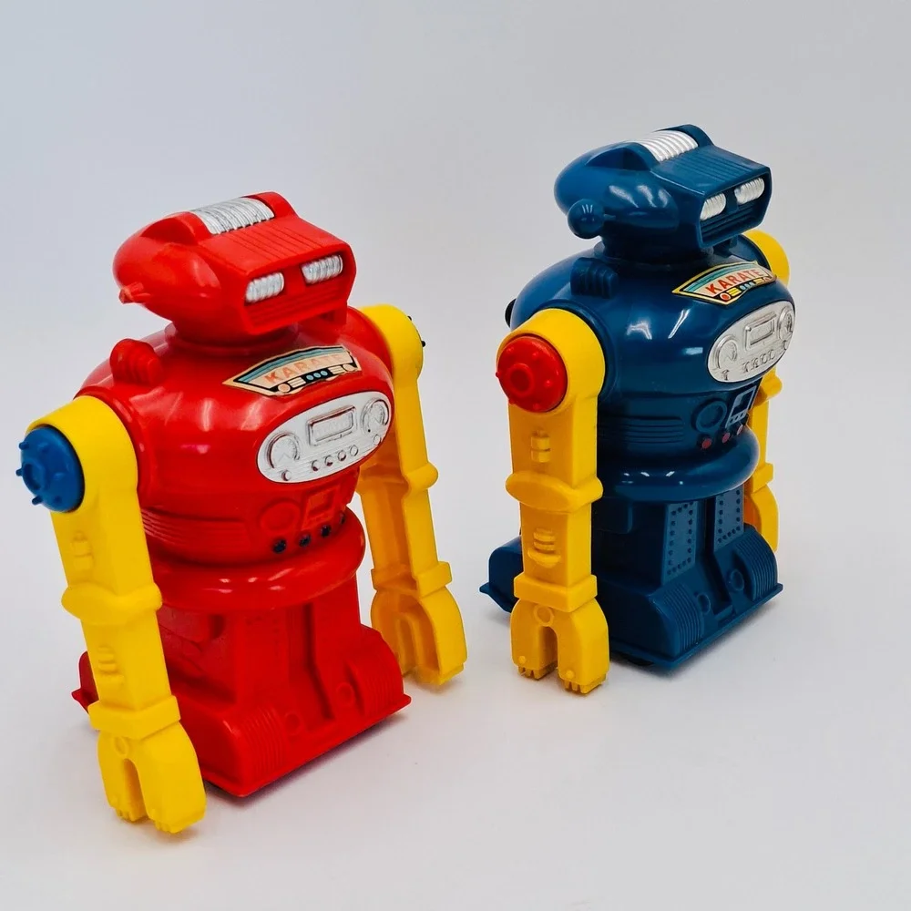 Vintage Karate Robot Battery Operated Toy Lot of 2 Red Blue Made In Hong Kong 7